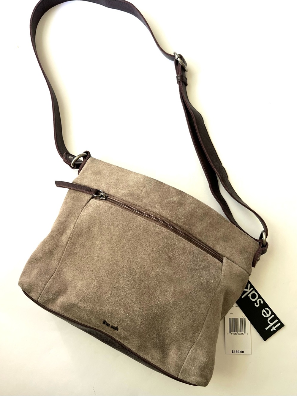 The Sak Taupe Suede Crossbody Bag